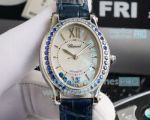 Replica Chopard Happy Sport Oval 7 Floating Diamonds Watch - White Dial